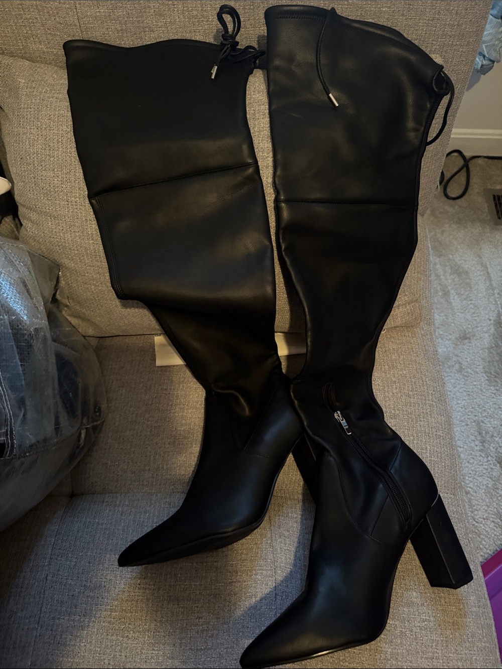 Marc Fisher Black Over-The-Knee Pointed Toe Block Heel Boots